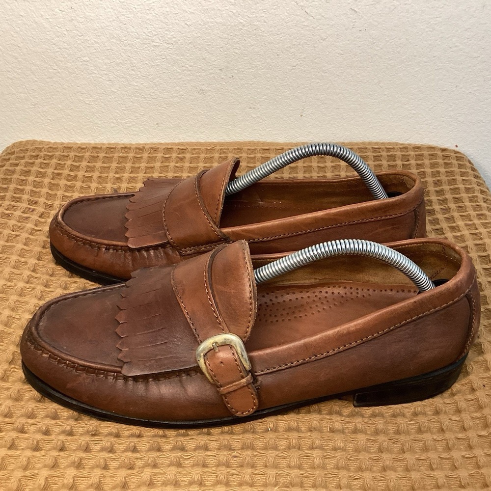 David Taylor KILTIE LOAFERS Size 10 D Brown Leather Buckle Slip On 77031